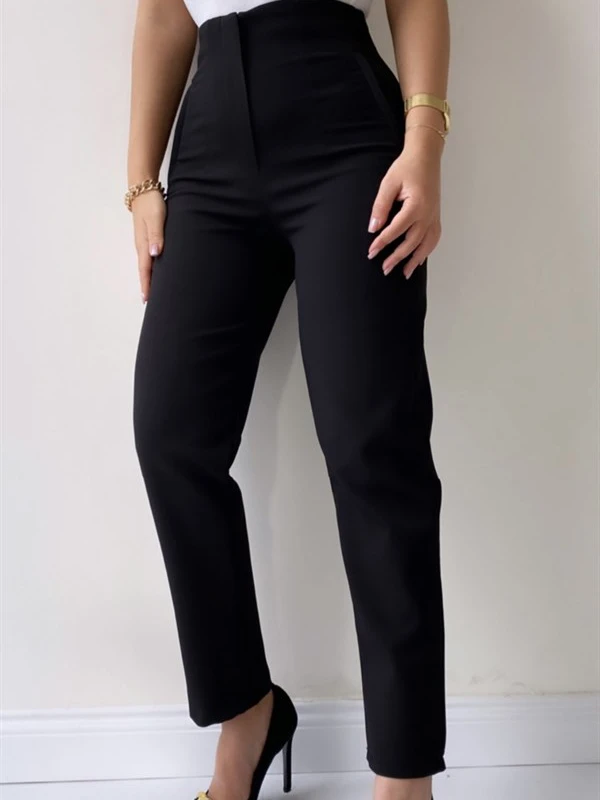 Ms. Endam Kadın Pensli Yüksek Bel Boru Paça Kumaş Pantolon Siyah