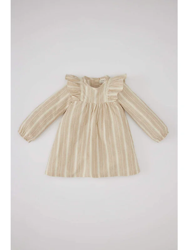 DeFacto Kız Bebek Çizgili Uzun Kollu Flamlı Poplin Elbise C0769A524SP