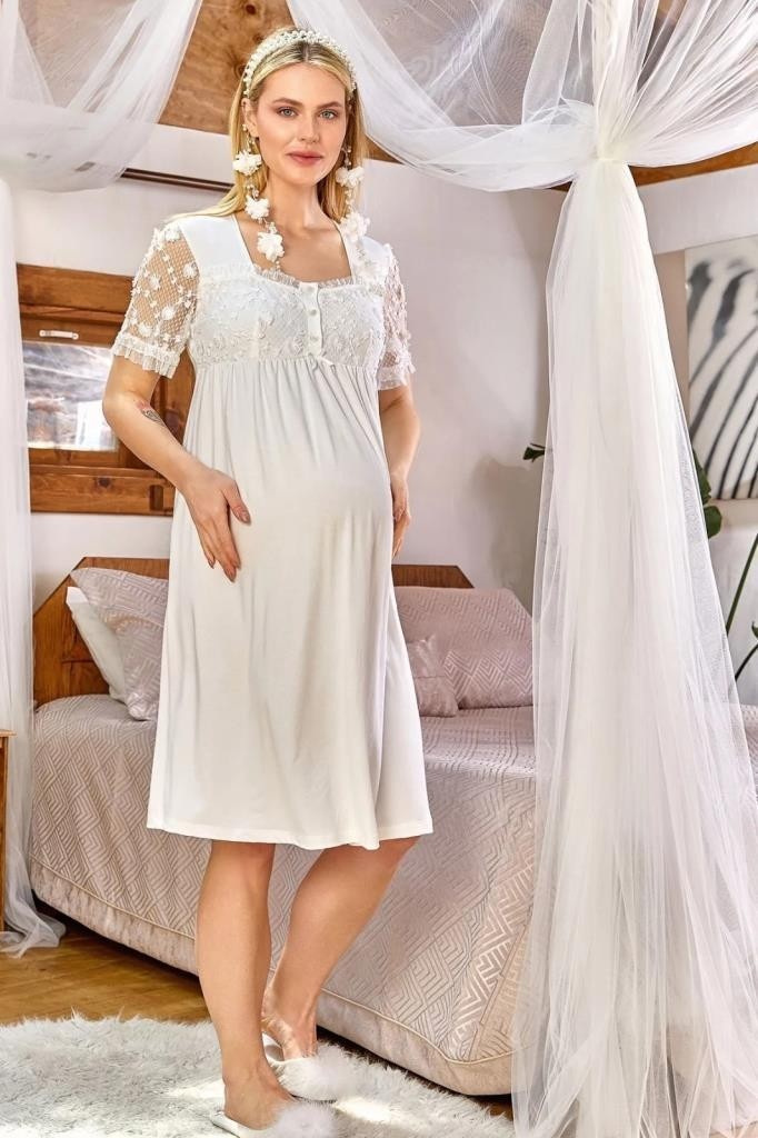 Cossy By Aqua 24168 Çiçek Detaylı Hamile Lohusa Gecelik
