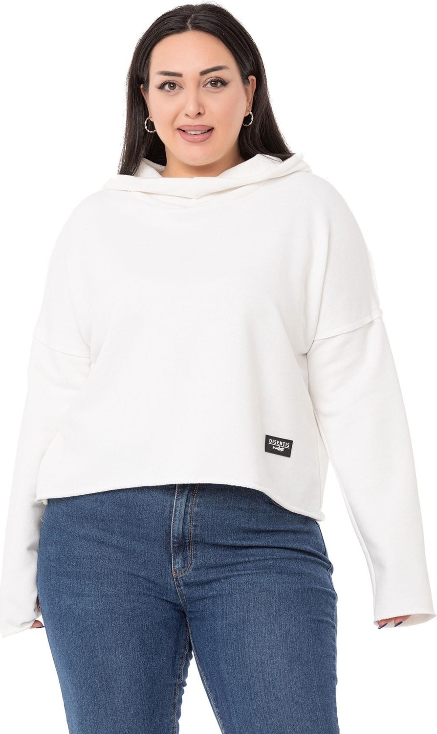 Disentis Modest Büyük Beden Kapüşonlu Düşük Kollu Pis Dikişli Üç Iplik Bordo Sweatshirt