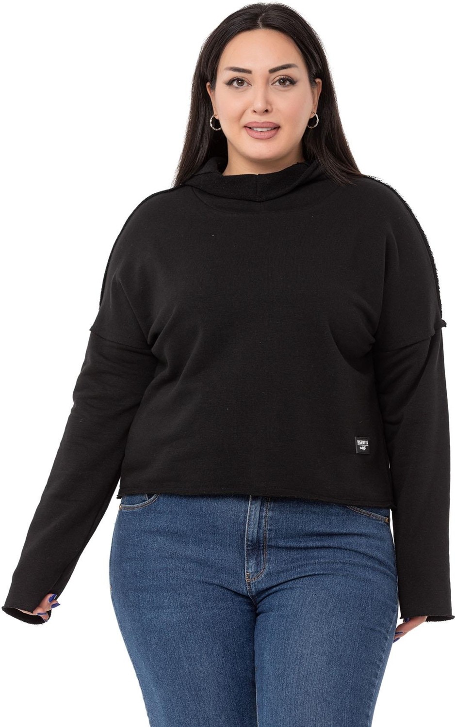 Disentis Modest Büyük Beden Kapüşonlu Düşük Kollu Pis Dikişli Üç Iplik Bordo Sweatshirt görsel 6
