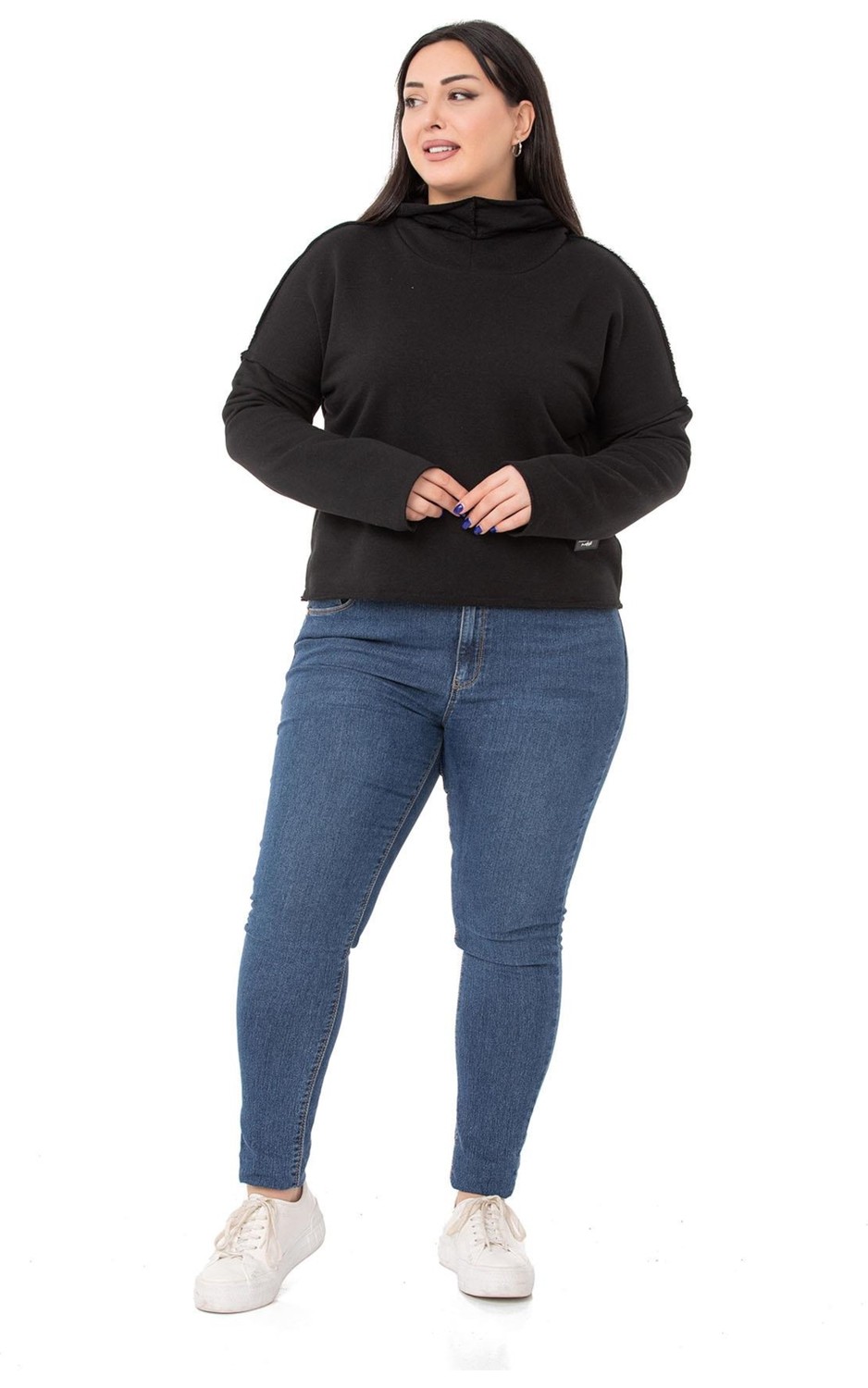 Disentis Modest Büyük Beden Kapüşonlu Düşük Kollu Pis Dikişli Üç Iplik Bordo Sweatshirt görsel 7