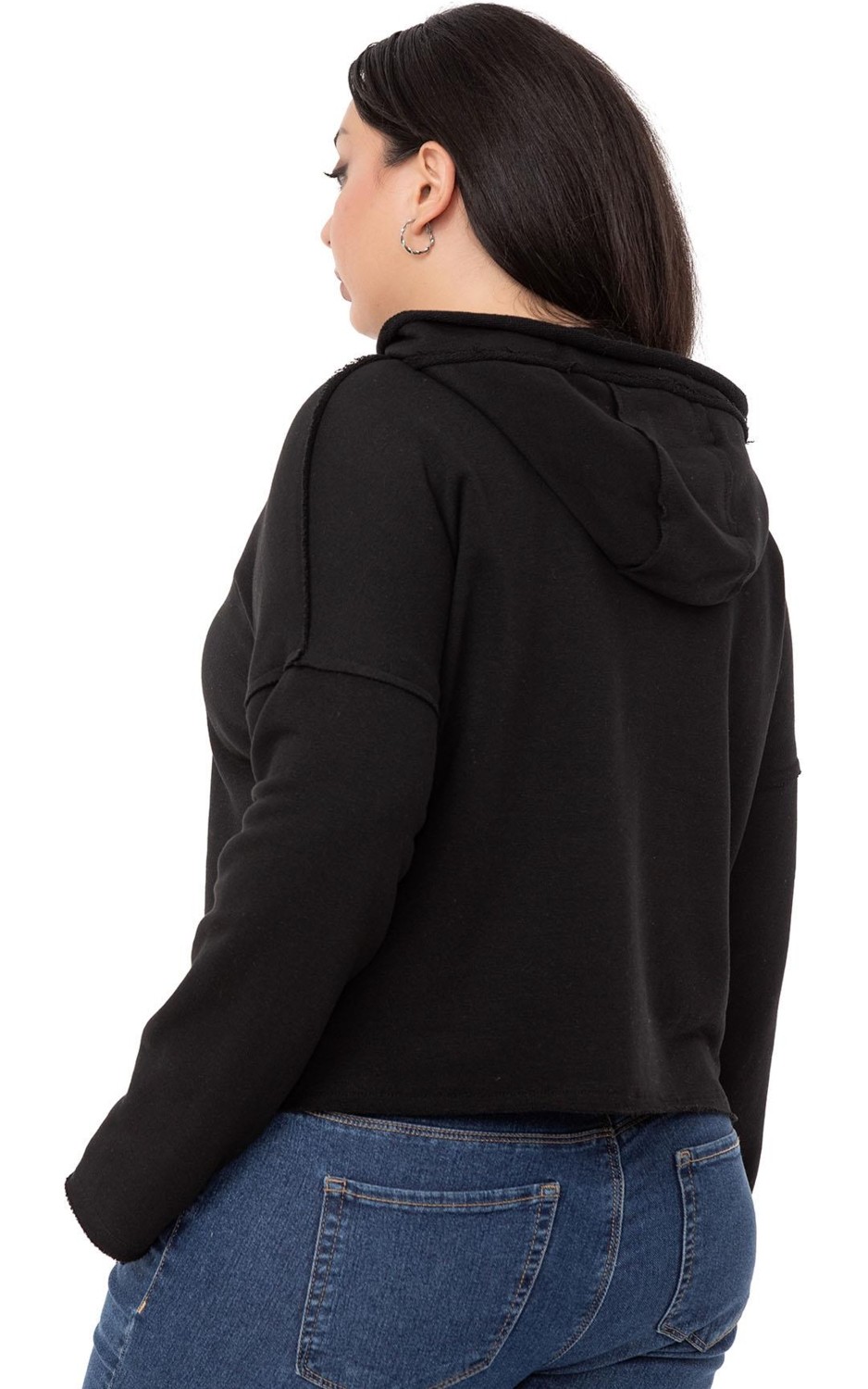 Disentis Modest Büyük Beden Kapüşonlu Düşük Kollu Pis Dikişli Üç Iplik Bordo Sweatshirt görsel 8