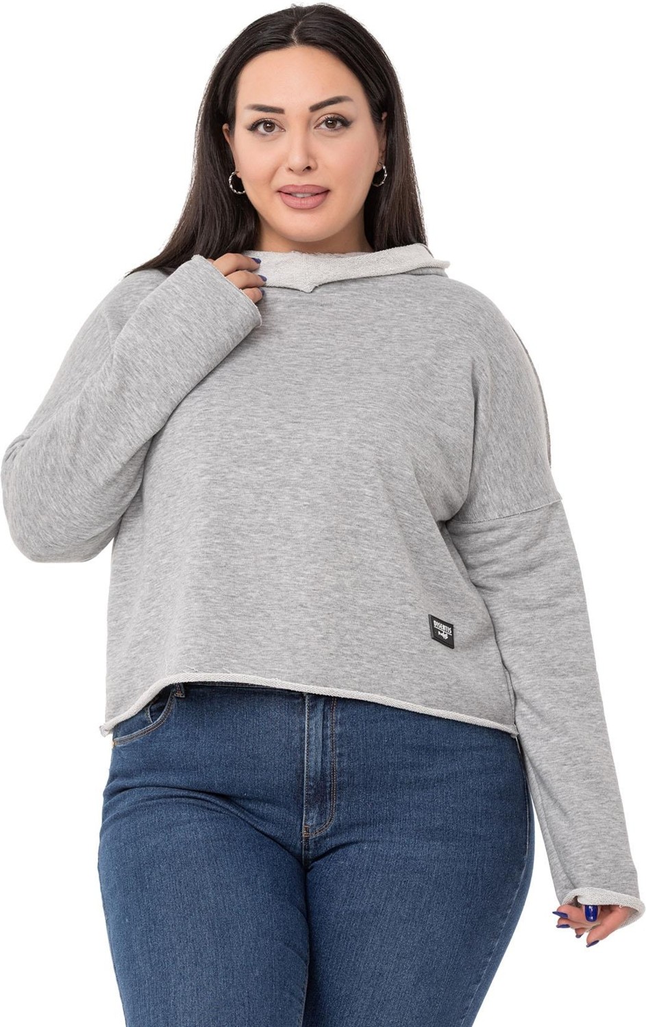 Disentis Modest Büyük Beden Kapüşonlu Düşük Kollu Pis Dikişli Üç Iplik Bordo Sweatshirt