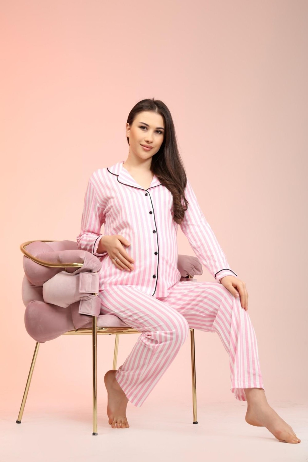 Likapa Penye Uzun Kol Hamile Pijama Takımı Önden Düğmeli Premium Kumaş ile Rahat Kullanım