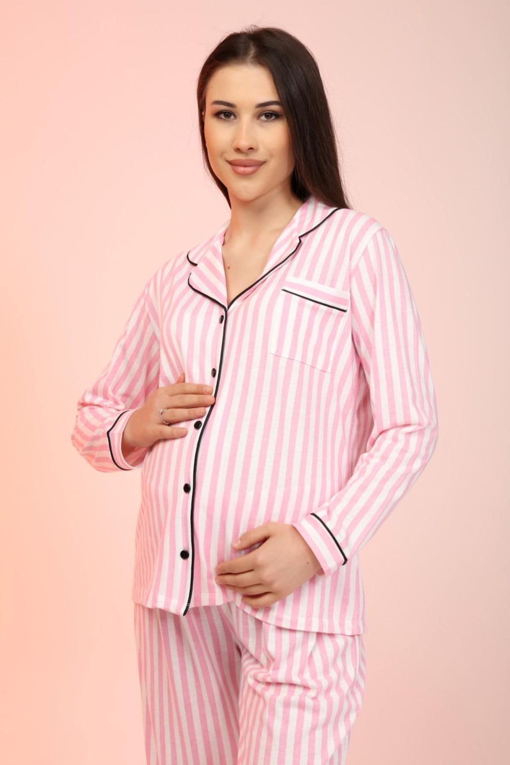 Likapa Penye Uzun Kol Hamile Pijama Takımı Önden Düğmeli Premium Kumaş ile Rahat Kullanım görsel 2