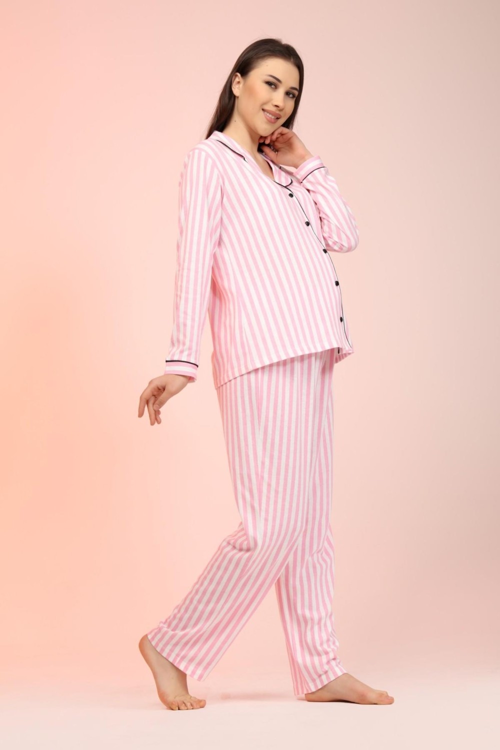 Likapa Penye Uzun Kol Hamile Pijama Takımı Önden Düğmeli Premium Kumaş ile Rahat Kullanım görsel 3