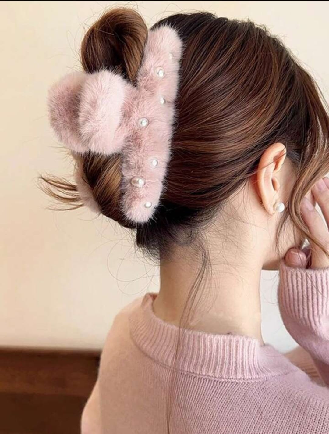 ZYC Büyük Boy Inci Peluş Mandal Toka 12 cm görsel 5