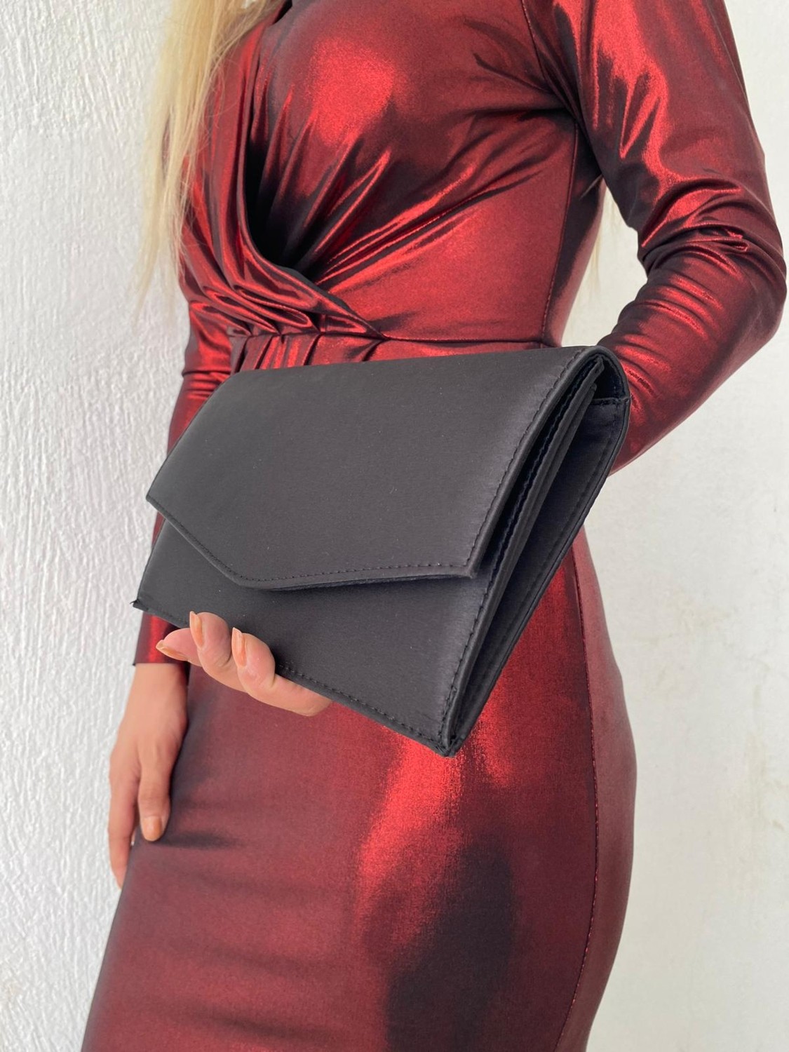 Sh Poly 1 Saten Siyah Abiye Çanta Clutch Portföy Askılı Omuz ve El Çantası 2023