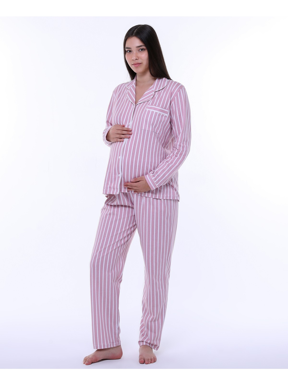 Likapa Penye Önden Düğmeli Hamile Lohusa Uzun Kol Pijama Takımı - Görsel 7