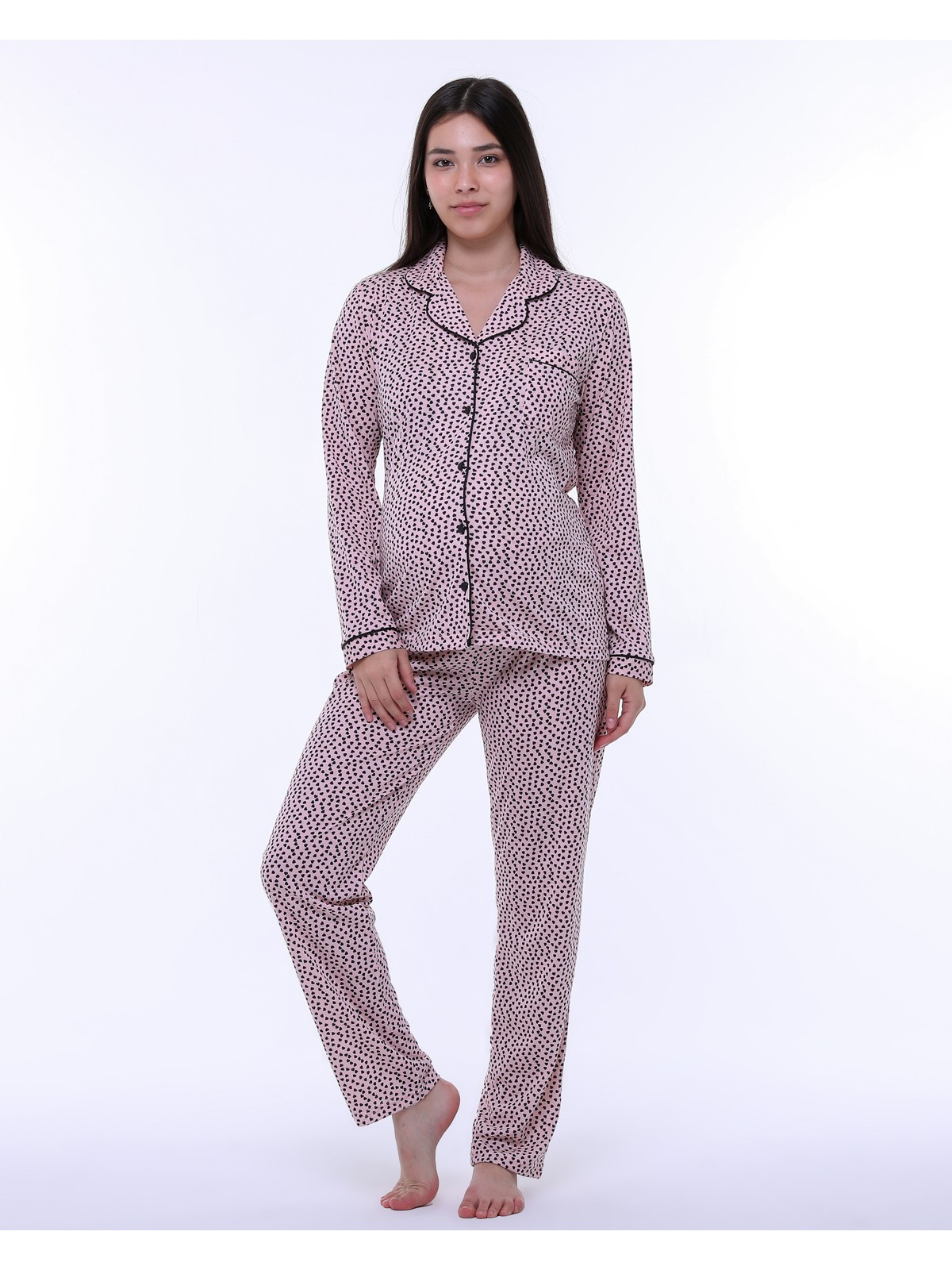 Likapa Penye Önden Düğmeli Hamile Lohusa Uzun Kol Pijama Takımı - Görsel 6