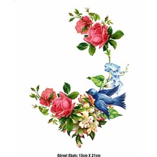 F17 Ajans Kuş ve Güller Ütü ile Yapışan Tekstil Dtf Baskı