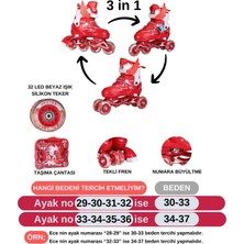 Sportaj Işıklı Silikon Tekerli Paten Kask Dizlik Dirseklik Setli Kız Erkek Çocuk Pateni Çantalı 2+2 4 Dört Tekerlekli Paten