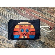 Street Bag Artist Kedi Desenli Baskılı Kalemlik , El Çantas , Baskılı Bez Çanta , Makyaj Çantası