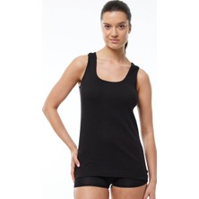 Secret Moda Kalın Askılı Pamuklu Likralı Kadın Uzun Atlet Siyah