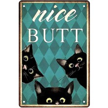 Passpano Ahşap Vintage Tablo " Nice Butt Cats" Ahşap Mdf 25X35CM