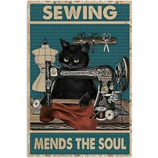 Passpano Ahşap Vintage Tablo " Sewing Mends The Soul" Ahşap Mdf 25X35 cm