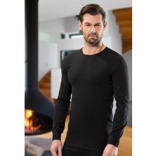 Secret Moda Interlok Sıcacık Tutan Ince Termal Bisiklet Yaka Uzun Kol Termal Üst Siyah