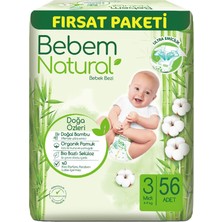 Bebem Natural Bebek Bezi Fırsat Paketi 3 Beden 4-9 kg 56 Adet