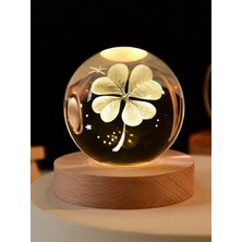 Hediye Sandalı Şans Getiren Yonca Ahşap Altlıklı Işıklı Cam Küre Büyük