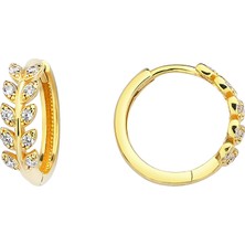 Altın Sepeti Altın Yaprak Modeli Taşlı Halka Küpe