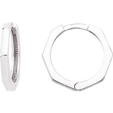 Altın Sepeti Beyaz Altın Köşeli Halka Küpe