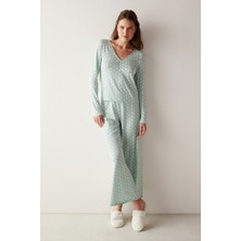 Penti Joise Yeşil Desenli Tişört Mint Yeşili Pijama Üstü