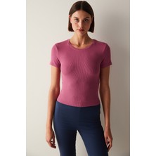 Penti Koyu Pembe Bisiklet Yaka Slim Fit Tişört