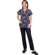 Nur Medikal Giyim Kabaklı Baykuş Desenli Likralı Cerrahi Doktor Hemşire Scrubs Üniforma Takımı