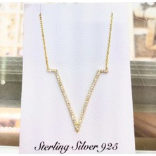 Oriental V Şeklinde Taşlı Su Yolu Gümüş Kolye