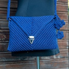 Loncadan Mavi Zarf Model El Yapımı Clutch Portföy Çapraz Çanta