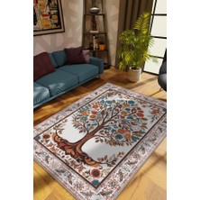 Homshtag Art Deco Hayat Ağacı Vintage Halı Görünümlü Dijital Baskı Renkli Halı Rustik Çiçekli Halı