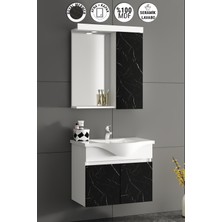 Özceden Yıldız 65 cm Beyaz-Royal Mermer Mdf Seramik Lavabolu Asma Banyo Dolabı Takımı