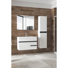 Alfa Banyo Esen Beyaz-Siyah (80+35) 115 cm Boy Dolaplı-Ayna Dolaplı-Lavabolu Banyo Takımı**demonte Değil