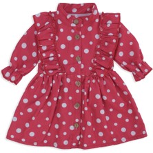 Bebelop Kız Çocuk Bebek Puanlı Şönil Elbise Fırfırlı Omuz Detay