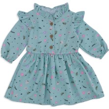 Bebelop Kız Çocuk Bebek Çiçekli Şönil Elbise Fırfırlı Omuz Detay