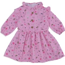 Bebelop Kız Çocuk Bebek Çiçekli Şönil Elbise Fırfırlı Omuz Detay