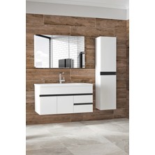 Alfa Banyo Esen Beyaz-Siyah (100+35) 135 cm Boy Dolaplı Lavabolu Banyo Dolabı Takımı-Mdf-Demonte Değil