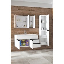 Alfa Banyo Esen Beyaz-Siyah (100+35) 135 cm Boy Dolaplı Lavabolu Banyo Dolabı Takımı-Mdf-Demonte Değil