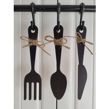Rosfloa 3 Parça Dekoratif Ahşap Çatal-Kaşık-Bıçak Seti Mutfak, Kahve Köşesi, Dolap, Raf, Askı Süsü(19 Cm) (ASKI SETE DAHİL DEĞİLDİR.)