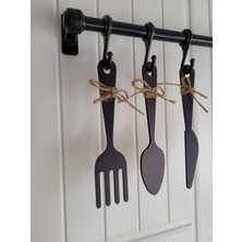 Rosfloa 3 Parça Dekoratif Ahşap Çatal-Kaşık-Bıçak Seti Mutfak, Kahve Köşesi, Dolap, Raf, Askı Süsü(19 Cm) (ASKI SETE DAHİL DEĞİLDİR.)