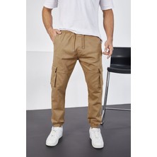 Little Cup Jeans Co  Erkek Camel Paçası Lastikli Jogger Kargo Cep Pantolon