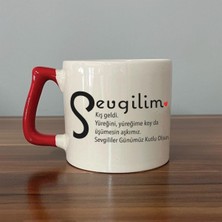 Mor Mürekkep Sevgilim Baskılı Kırmızı Kulplu D Kupa