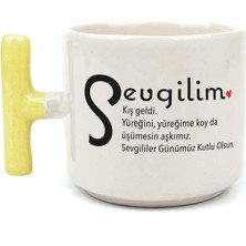 Mor Mürekkep Sevgilim Baskılı Sarı Kulplu T Kupa