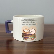 Mor Mürekkep Tansiyonum Düşse Bile Baskılı Mor Kulplu C Fincan