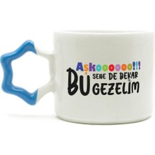 Mor Mürekkep Aşkoooooo Baskılı Mavi Kulplu Yıldız Kupa