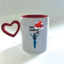 Mor Mürekkep Hangimiz Sevmedik Çılgınlar Gibi Balonlu Kız Baskılı Kırmızı Boş Kalp Kulplu Mega Kupa