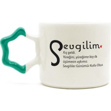 Mor Mürekkep Sevgilim Baskılı Yeşil Kulplu Yıldız Kupa