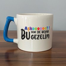 Mor Mürekkep Aşkoooooo Baskılı Mavi Kulplu D Kupa