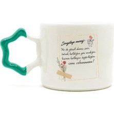 Mor Mürekkep Sevgiliye Mesaj: Ne De Güzel Demiş Şair Baskılı Yeşil Kulplu Yıldız Kupa